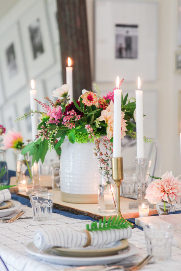 Rustic Summer Centerpiece with Dahlias - Modern Glam