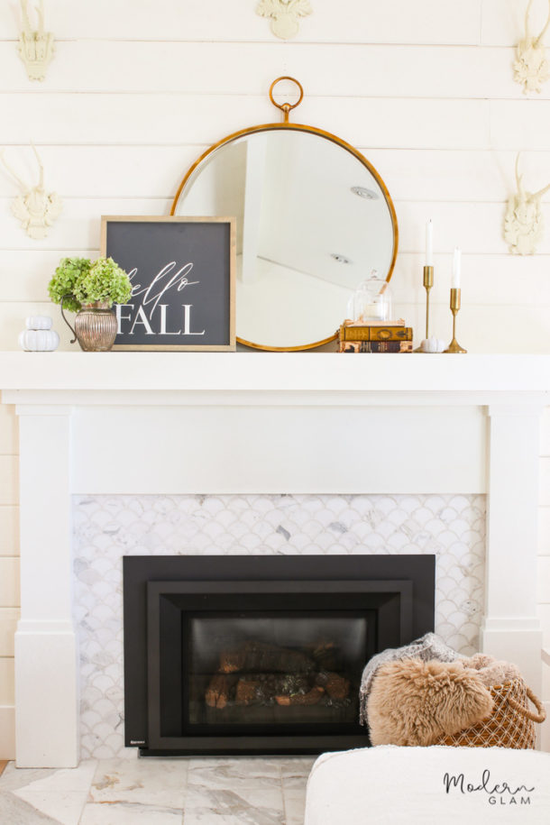 Simple and Neutral Fall Mantel Decor - Modern Glam