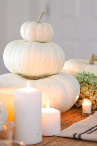 Simple Thanksgiving Table with White Pumpkins - Modern Glam