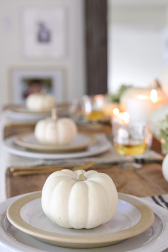 Simple Thanksgiving Table with White Pumpkins - Modern Glam