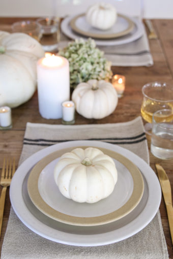 Simple Thanksgiving Table with White Pumpkins - Modern Glam