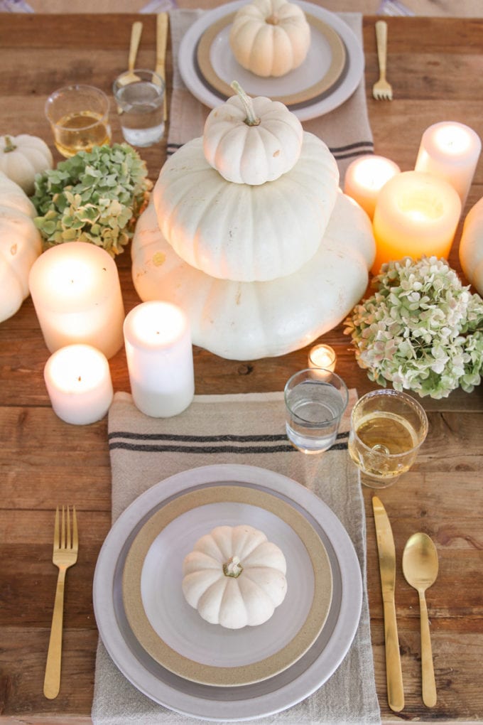 Simple Thanksgiving Table With White Pumpkins Modern Glam