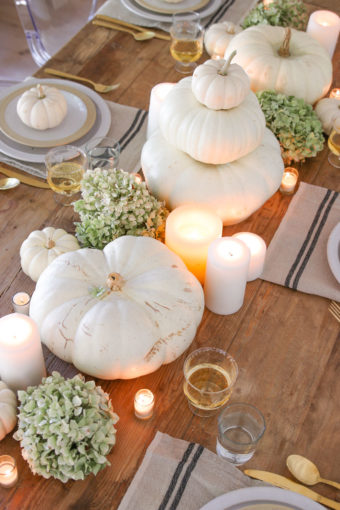 Simple Thanksgiving Table with White Pumpkins - Modern Glam