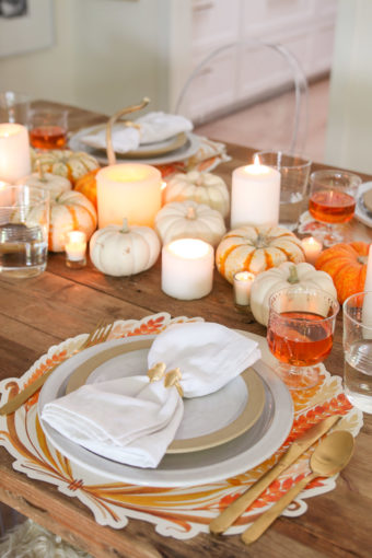 Easy Thanksgiving Centerpiece with Pumpkins - Modern Glam