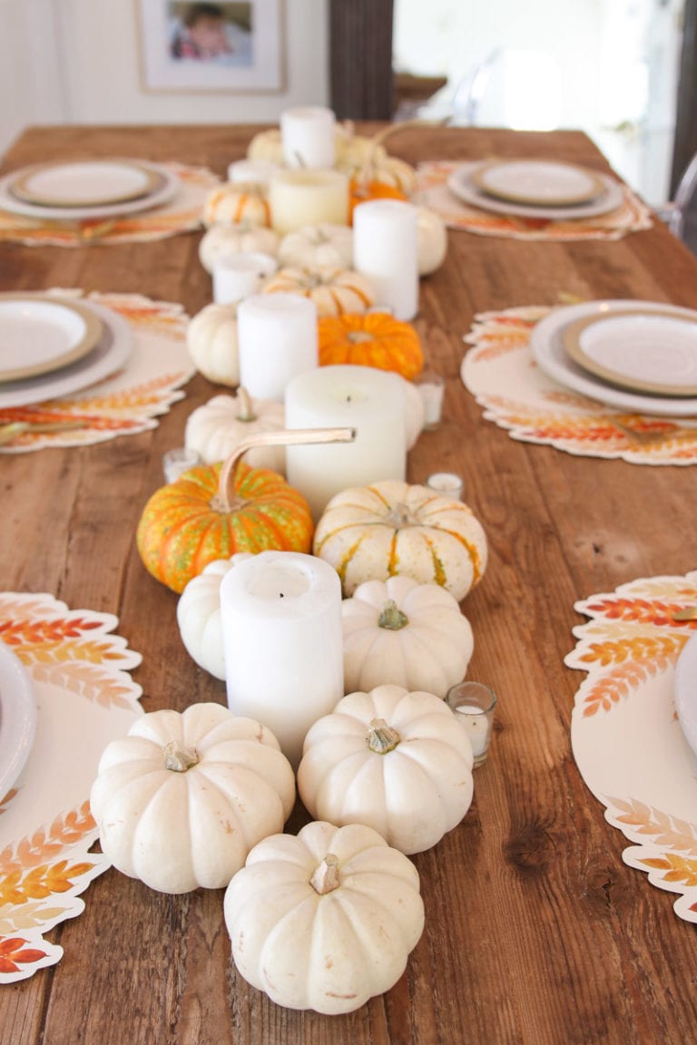 Easy Thanksgiving Centerpiece with Pumpkins - Modern Glam