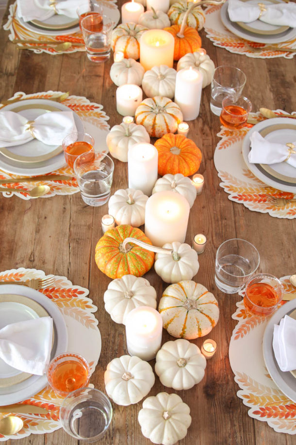 Easy Thanksgiving Centerpiece With Pumpkins - Modern Glam