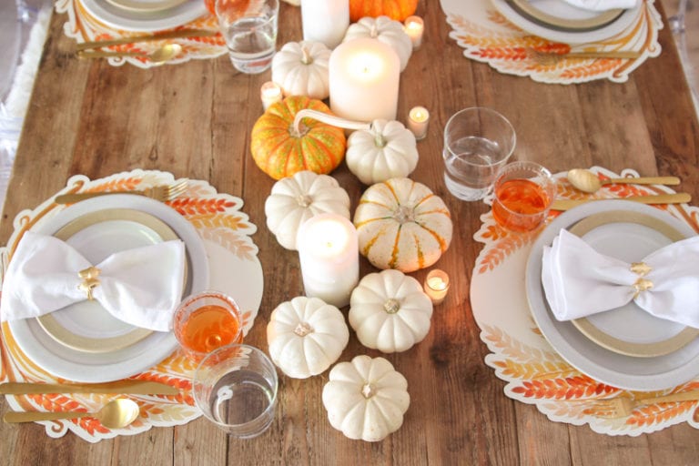 Easy Thanksgiving Centerpiece with Pumpkins - Modern Glam