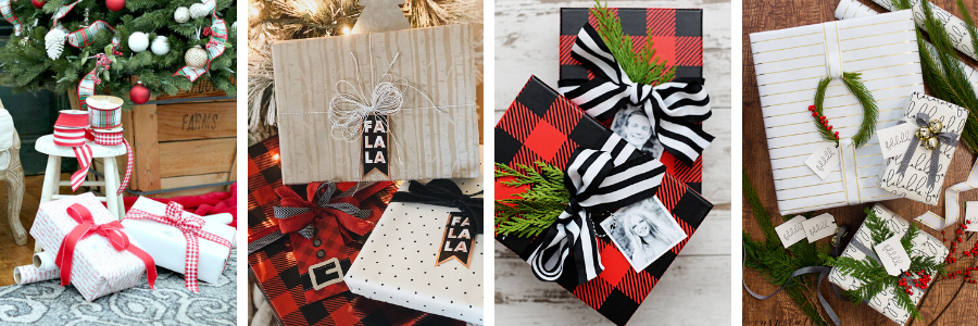 Scandi Christmas wrapping ideas. Black and white wrapping paper. A
