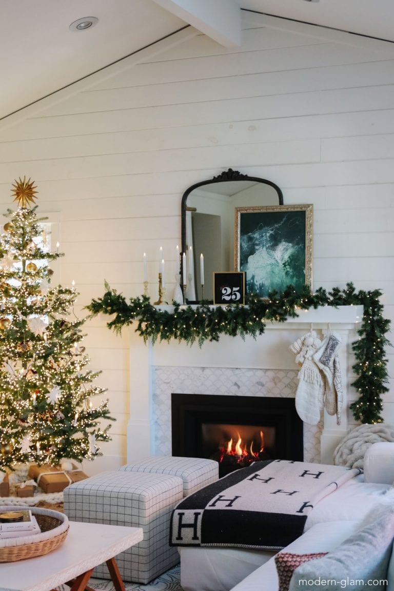 Natural and Cozy Christmas Mantel - Modern Glam - Interiors