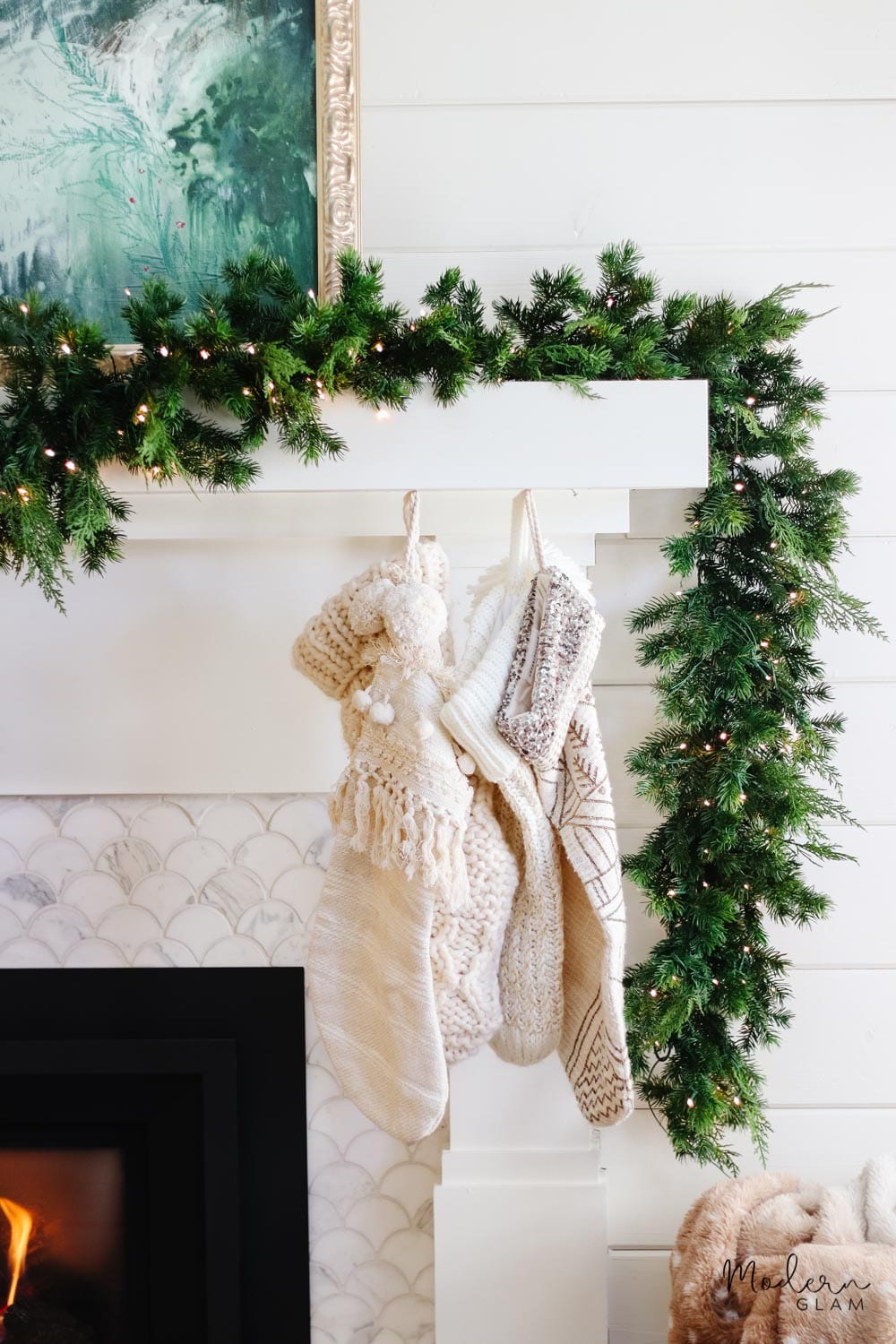 Natural and Cozy Christmas Mantel - Modern Glam - Interiors