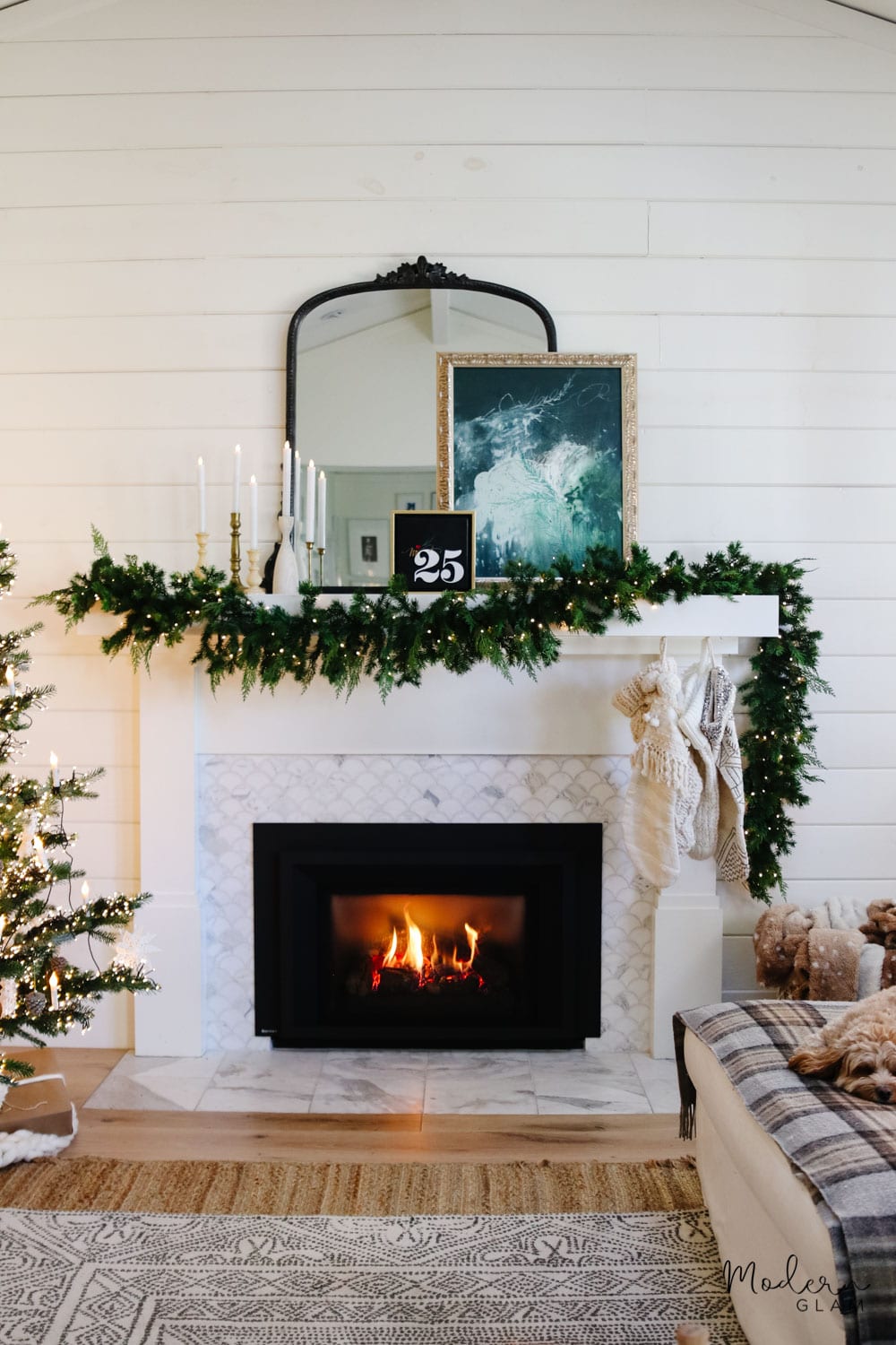 Natural and Cozy Christmas Mantel - Modern Glam - Interiors