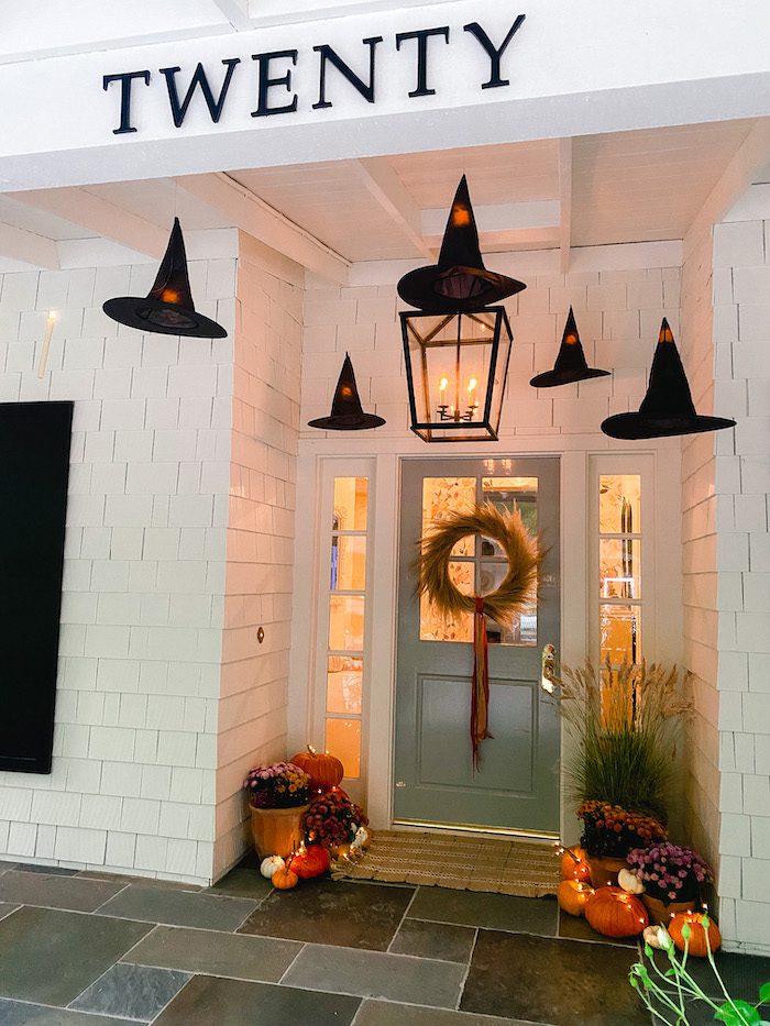 Halloween Porch Decor With Witches Hats and Candles Modern Glam